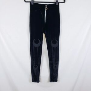 Restyle Goth Black Velvet Leggings Sheer Crescent Moon Witchy Womens M